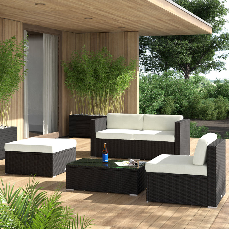Hazen 5 Piece Rattan Sectional Seating Group with Cushions & Reviews